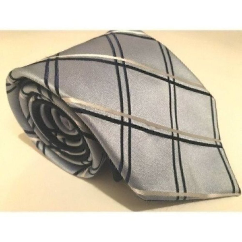 Tommy Hilfiger 100% Silk Blue Plaid Check Geometric Neck Tie Gift Career